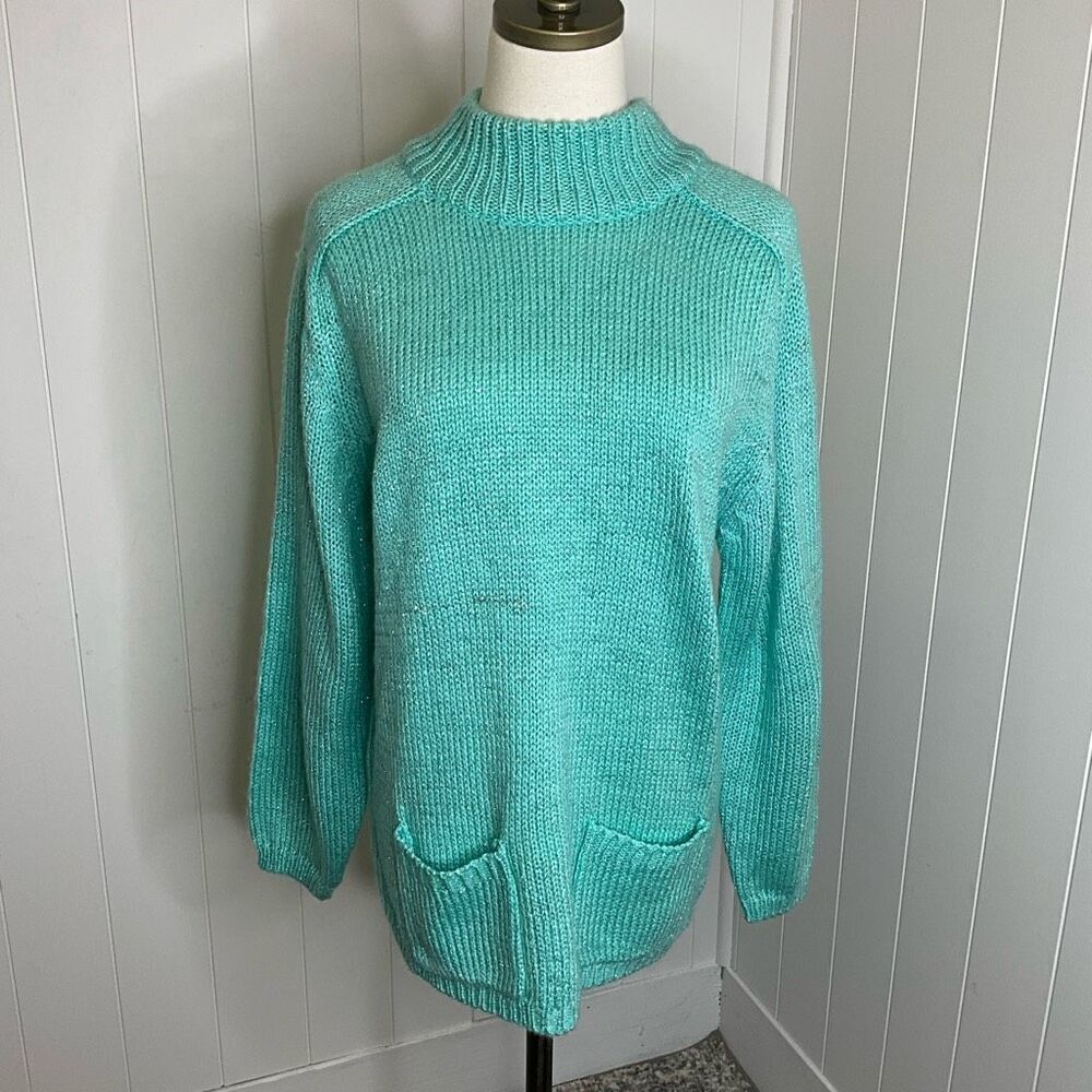 Vintage Gitano Knits Women’s Small Blue Long Sleeve Pullover Mock Neck Sweater